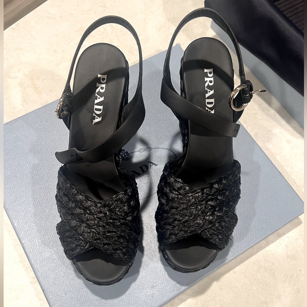 Brand new PRADA wedges with black wicker!!